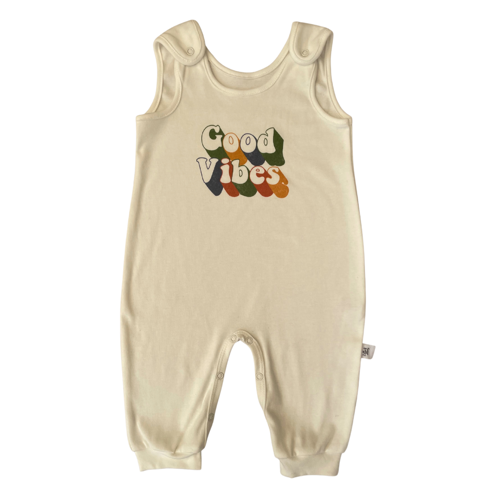 milk white baby romper with retro wording
