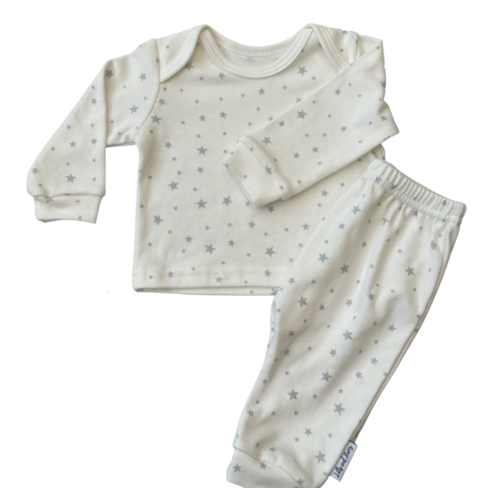 Star Baby Lounge Set in Milk White with T-shirt and Bottoms