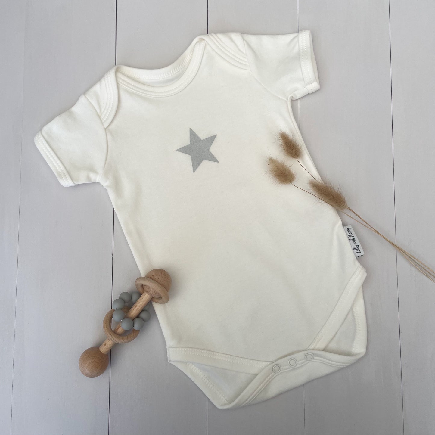 single star milk white baby grow for new borns - super soft baby romper. baby shower gift.