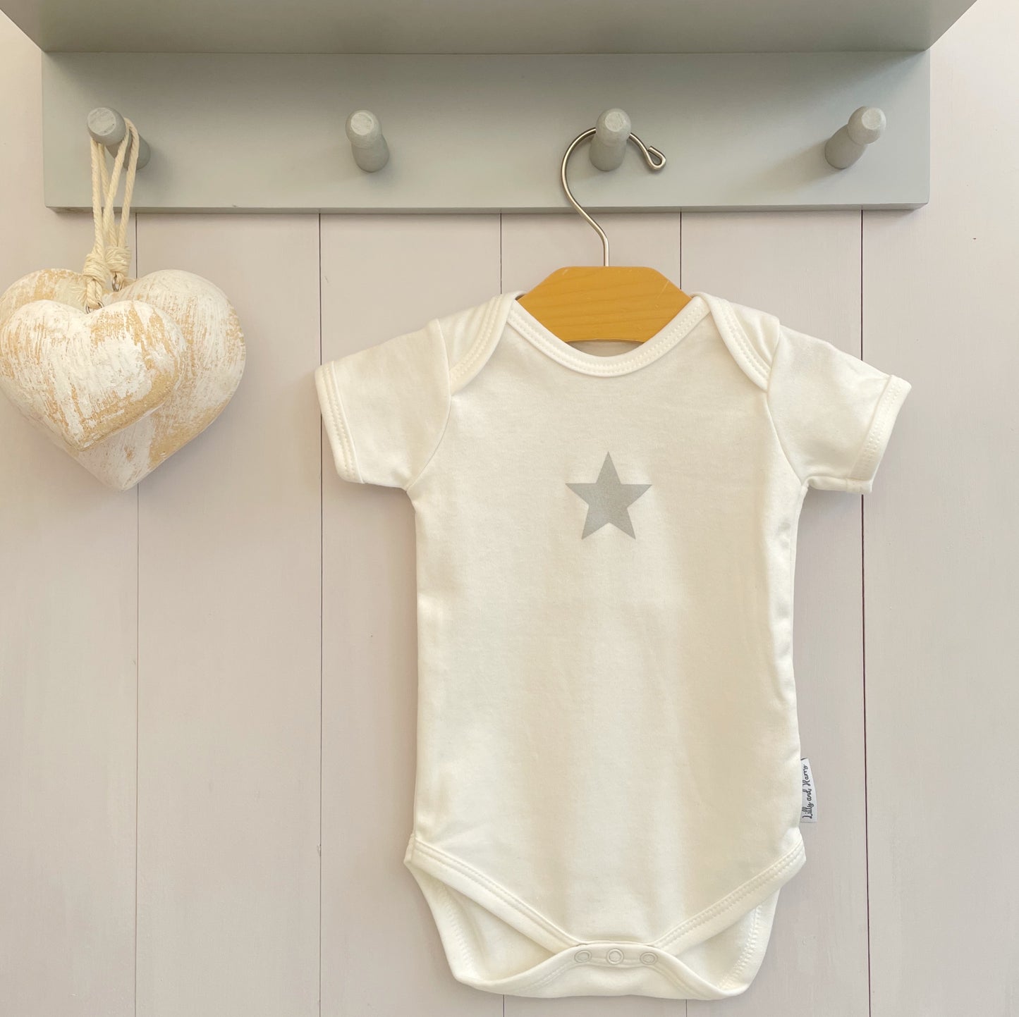 Grey Star Baby Baby Grow in Milk White