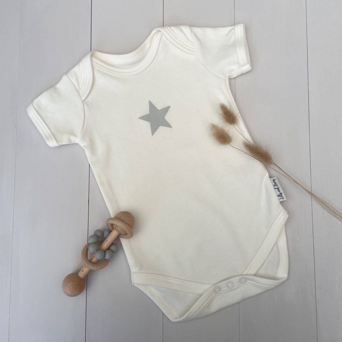 single star milk white baby grow for new borns - super soft baby romper. baby shower gift. 