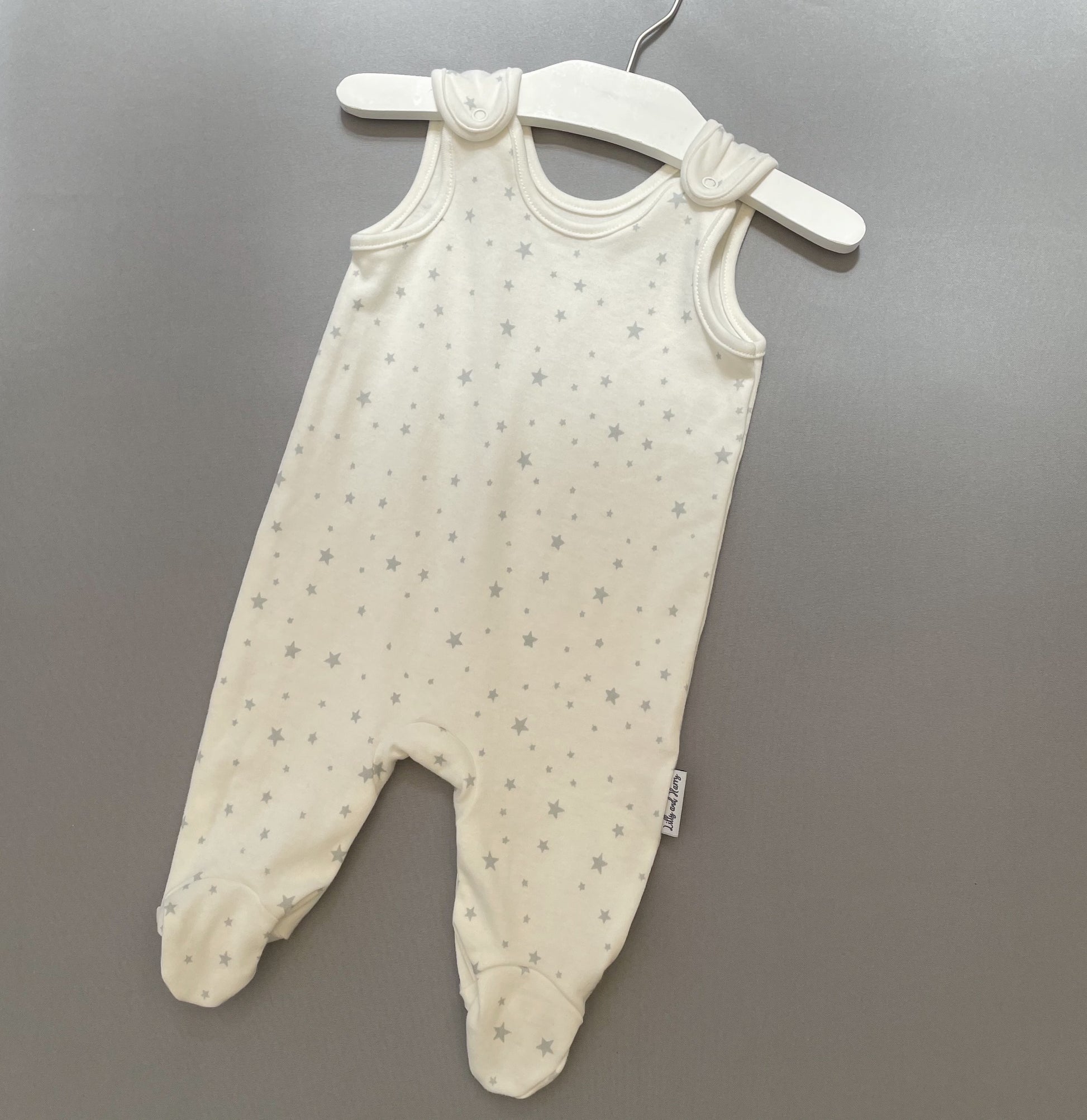 grey star baby romper dungaree with poppers 