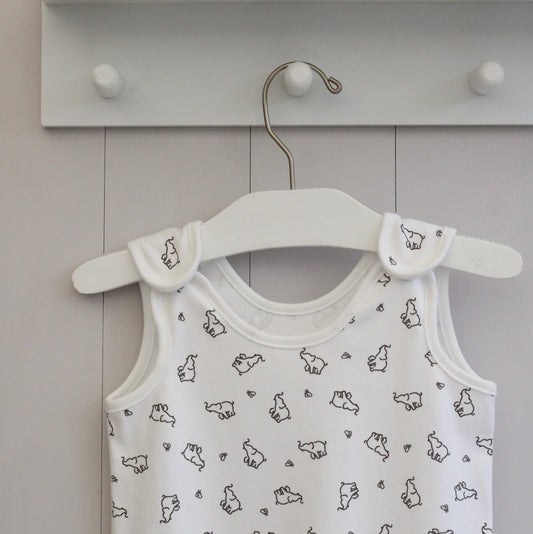 white elephant romper dungaree for new borns organic cotton - perfect gift for winter baby. super soft cotton for sensitive skin. elephant print baby romper - safari theme baby shower