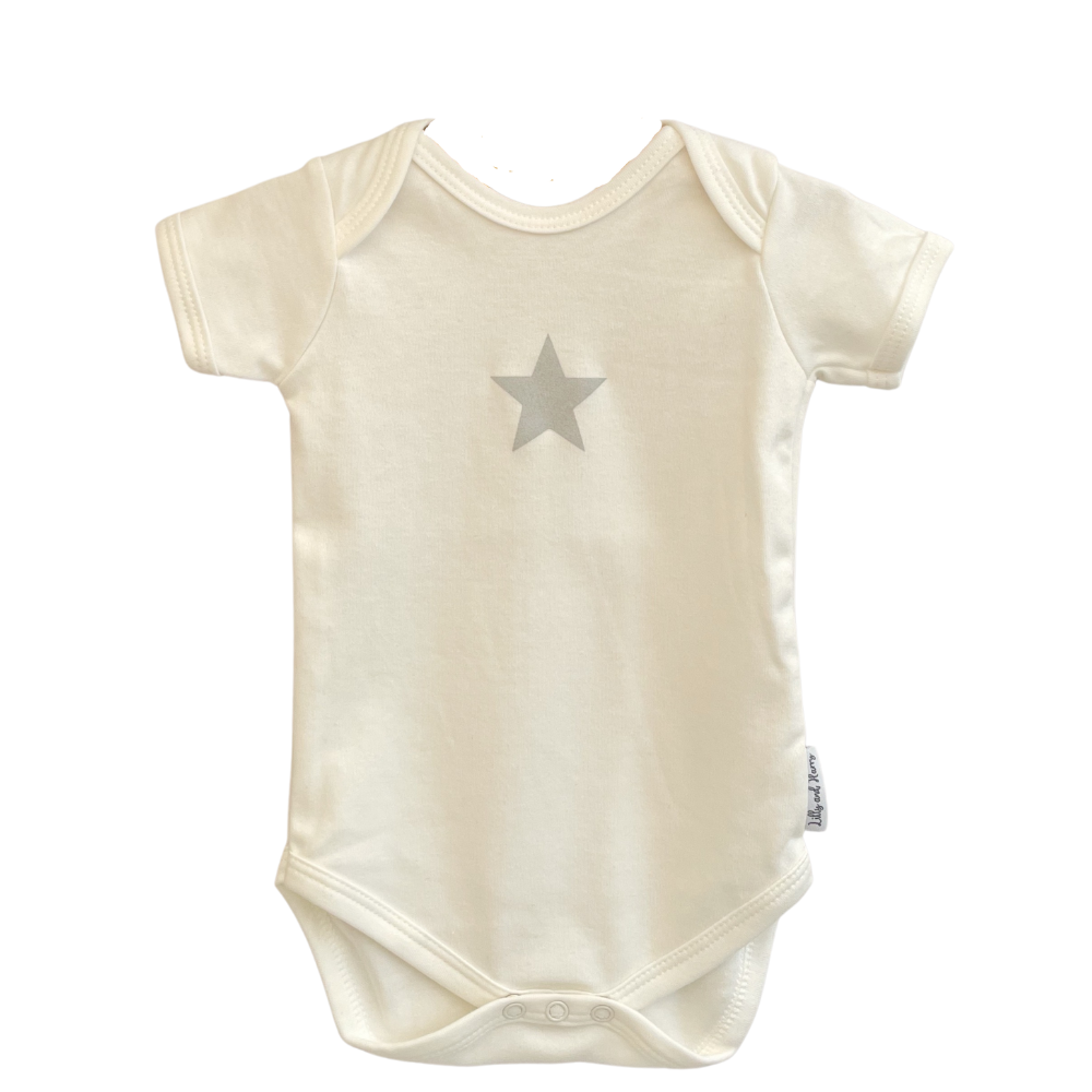 milk white single star baby romper for new borns - super soft 100% organic cotton for new borns baby shower